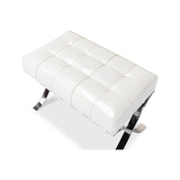 White leather stool angled overhead view.