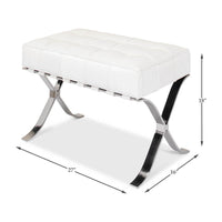 White leather stool dimensions displayed.