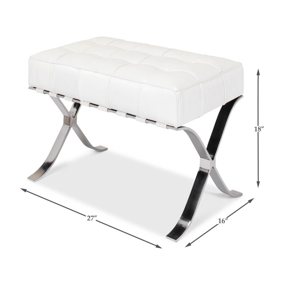 White leather stool dimensions displayed.