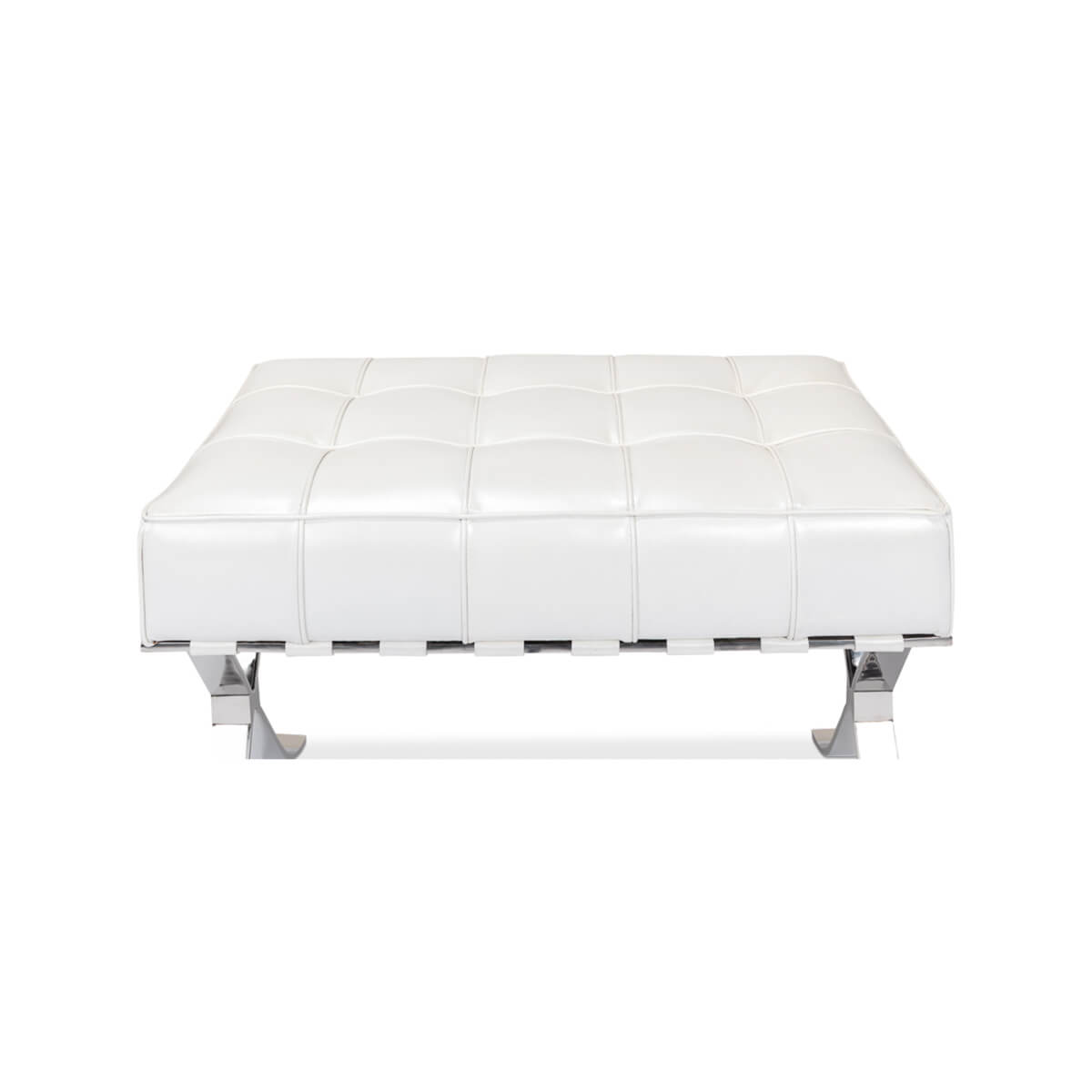 White leather stool rear perspective.