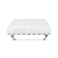 White leather stool rear perspective.