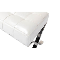White leather stool corner close-up.