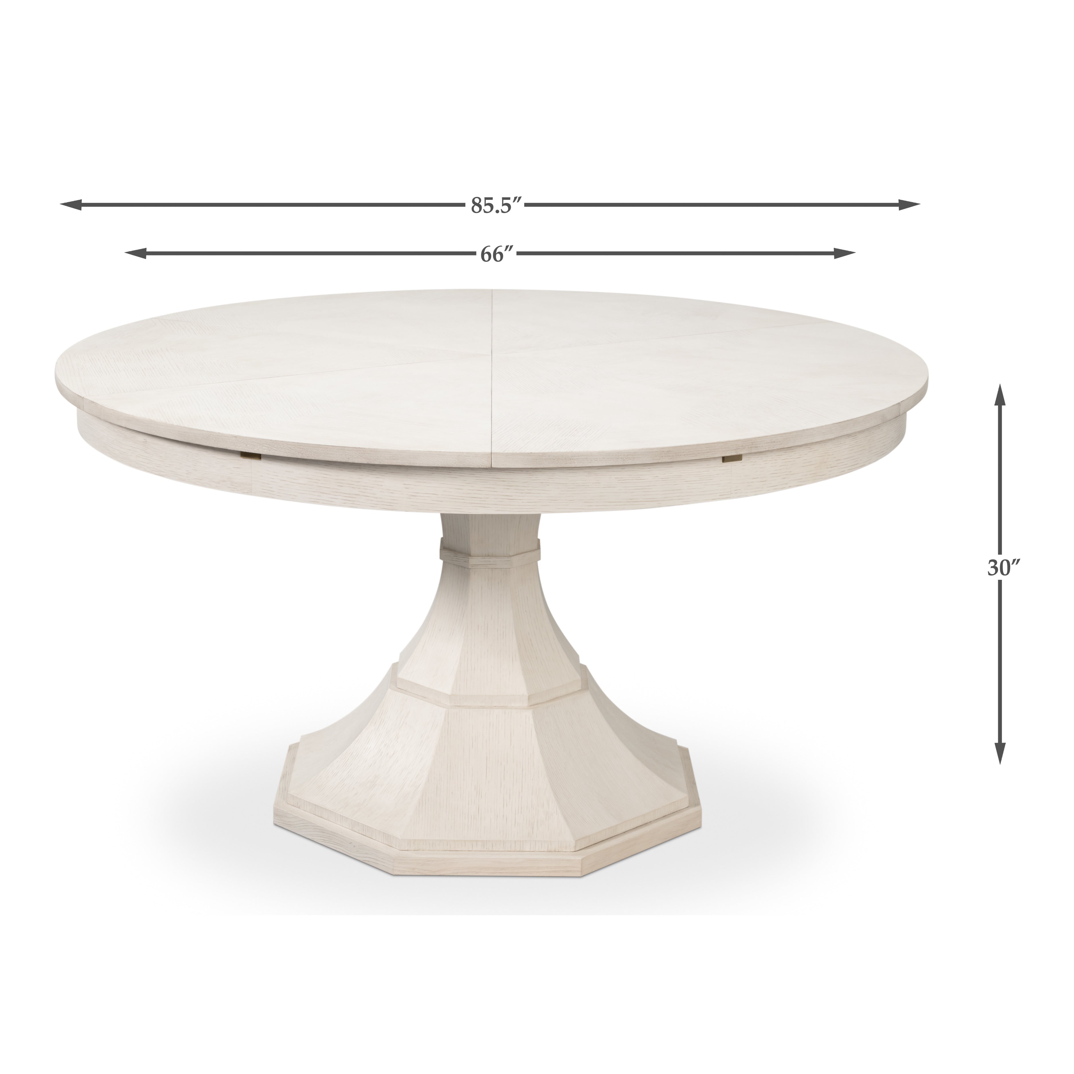 Dimension drawing for White Oak Expanding Jupe Dining Table - 85 1/2"