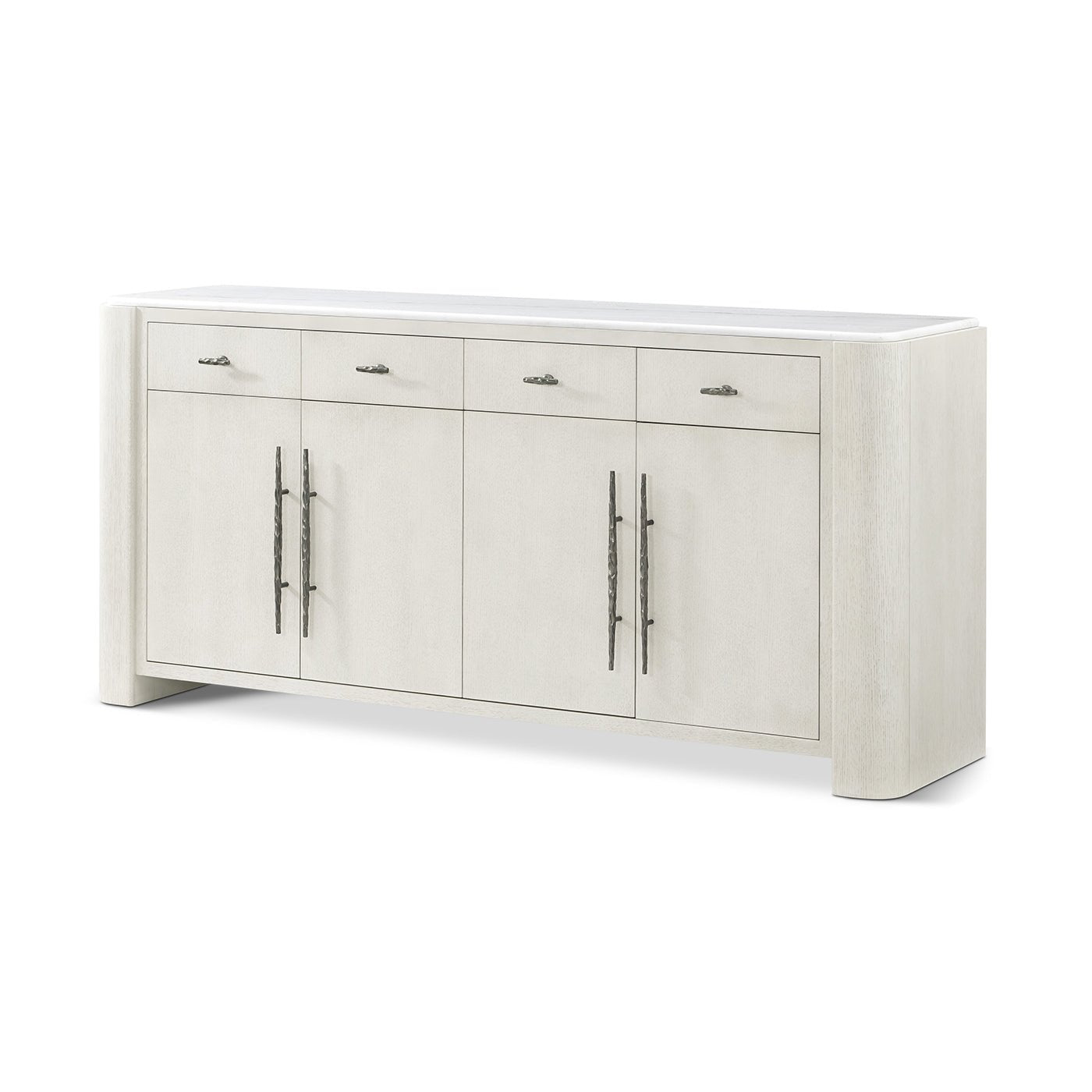 Modern buffet sideboard angled view with four drawers.