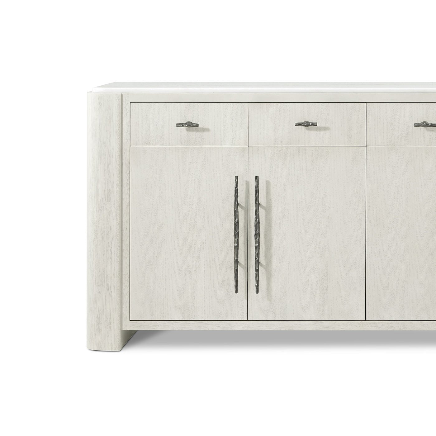 Left close-up of buffet sideboard emphasizing handle details.