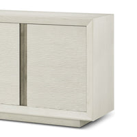 Close-up textured side panel white media cabinet