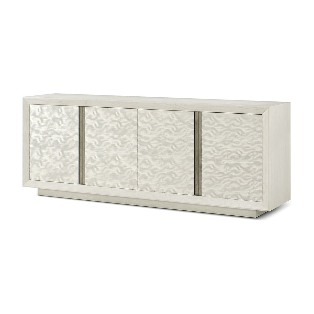 White modern media cabinet angled view sideboards buffets
