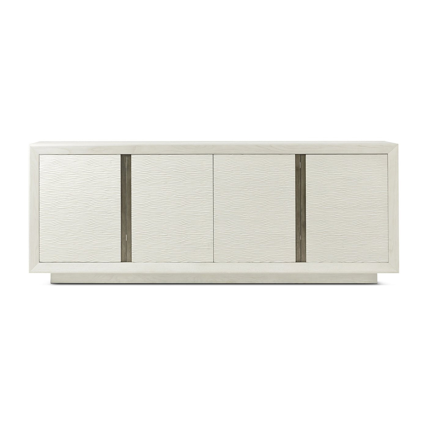 Front view of white organic modern media cabinet