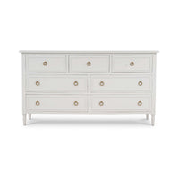 Straight-on view of white painted antique dresser.