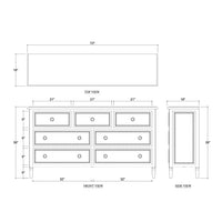 Dimension guide for white painted antique dresser.