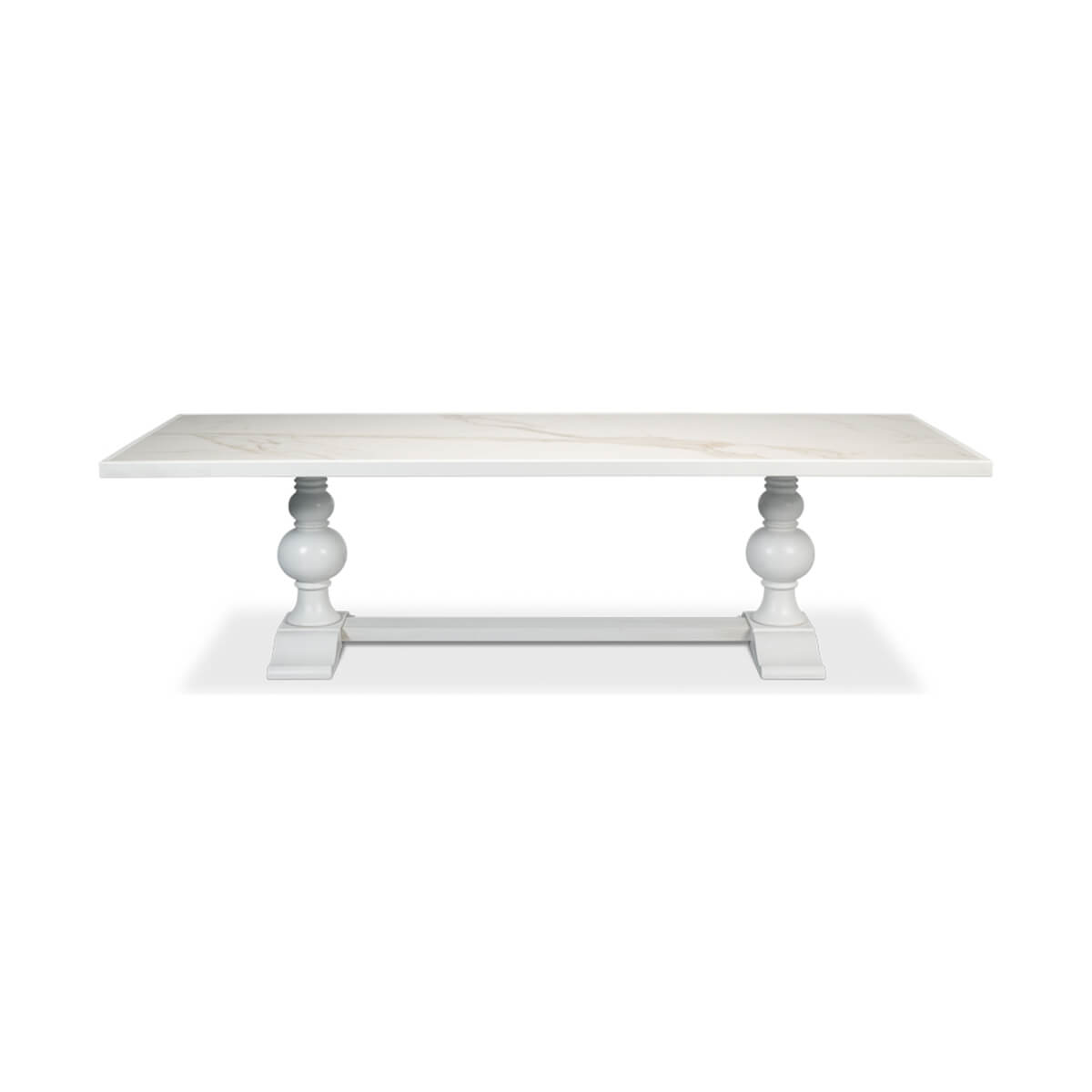 Front view of baroque dining table, white color.