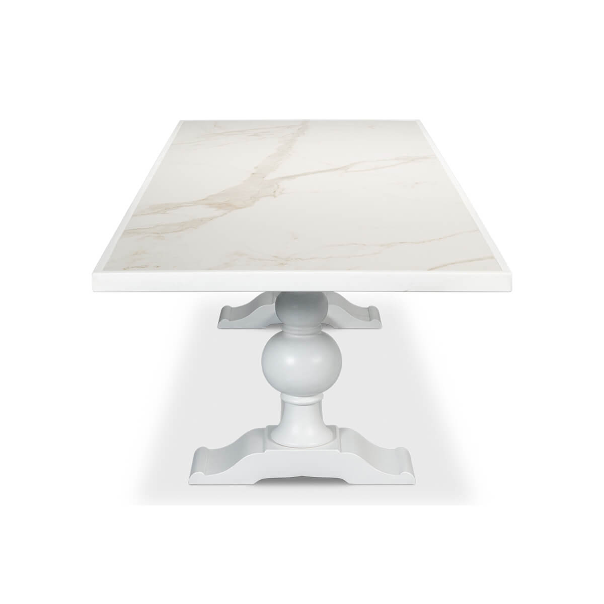 End view of baroque style dining table structure.