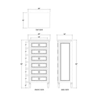 Dimensions diagram of white-painted lingerie chest.