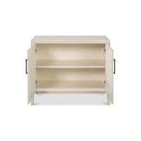 Side cabinet, interior view, open doors, single shelf.