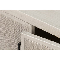 Side cabinet, door detail, woven panel texture.