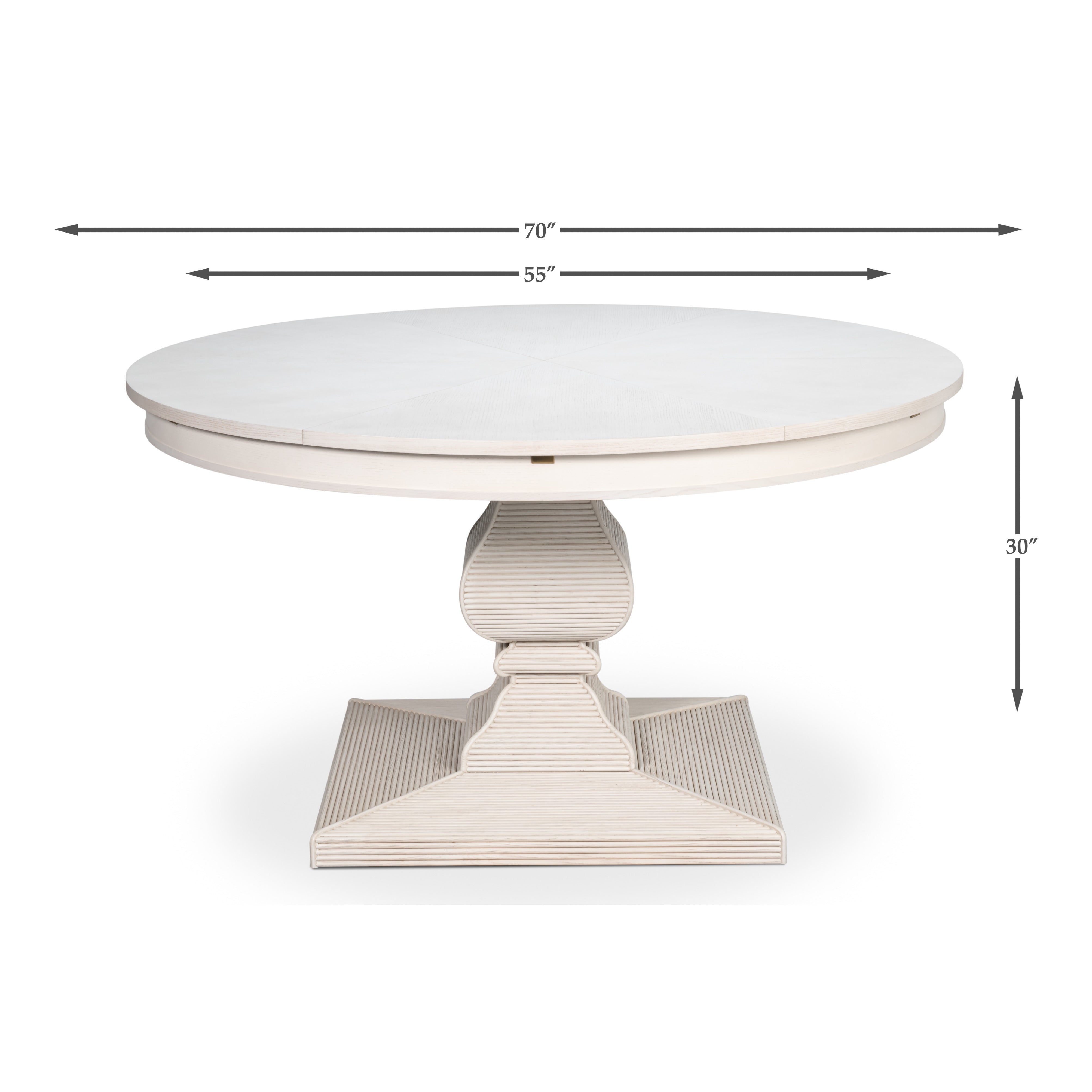 Dimension drawing for White Reeded Expanding Jupe Dining Table - 70"