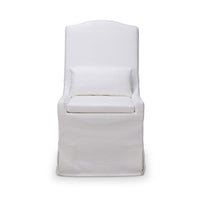 White slipcovered dining chair, straight front view.