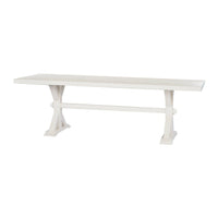 White trestle base dining table, full view, isolated.