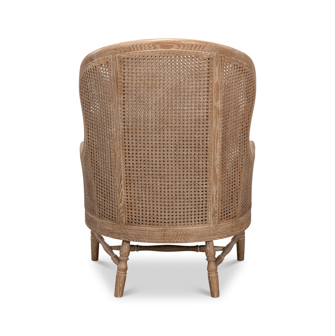 Back view of French oak armchair detail.