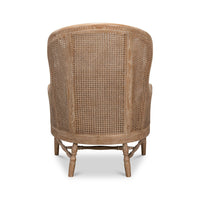 Back view of French oak armchair detail.
