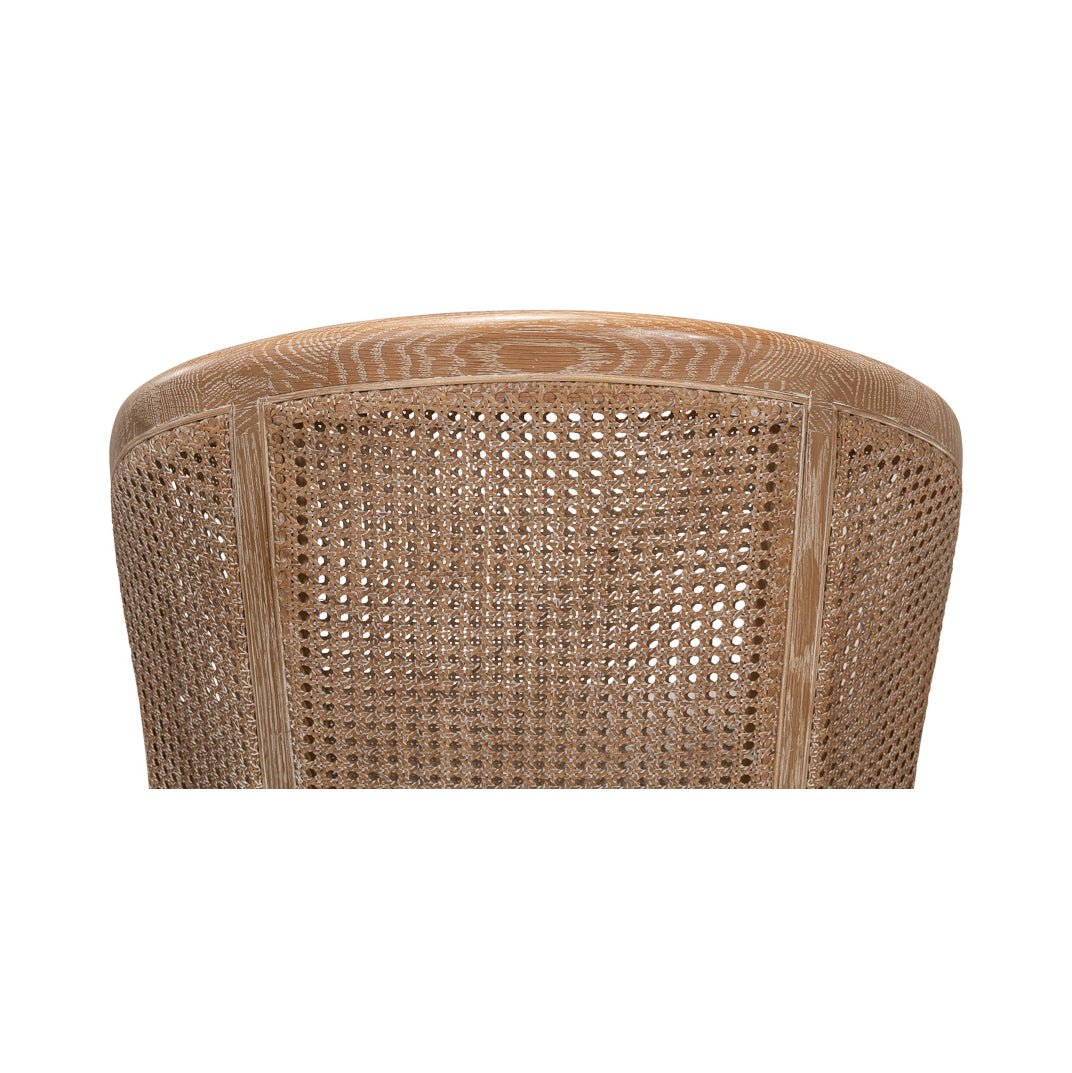 Back top detail of French oak woven chair.