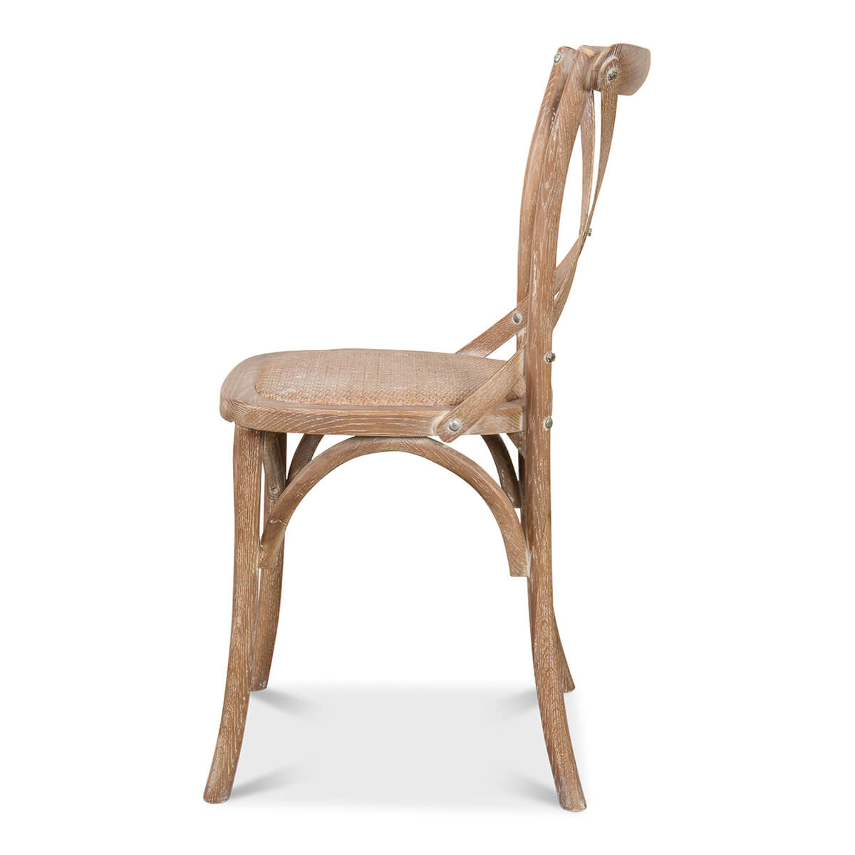 Side view wood dining chair, arched legs design.