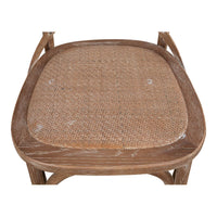 Top view wood dining chair, woven seat design.