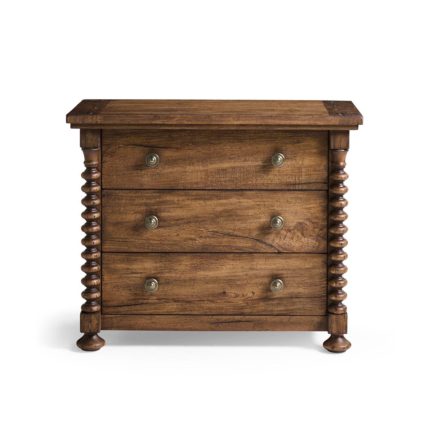 Straight-on view of nightstand, highlighting drawer design.