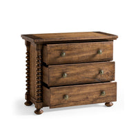 Nightstand shown with partially open drawers, wood texture visible.