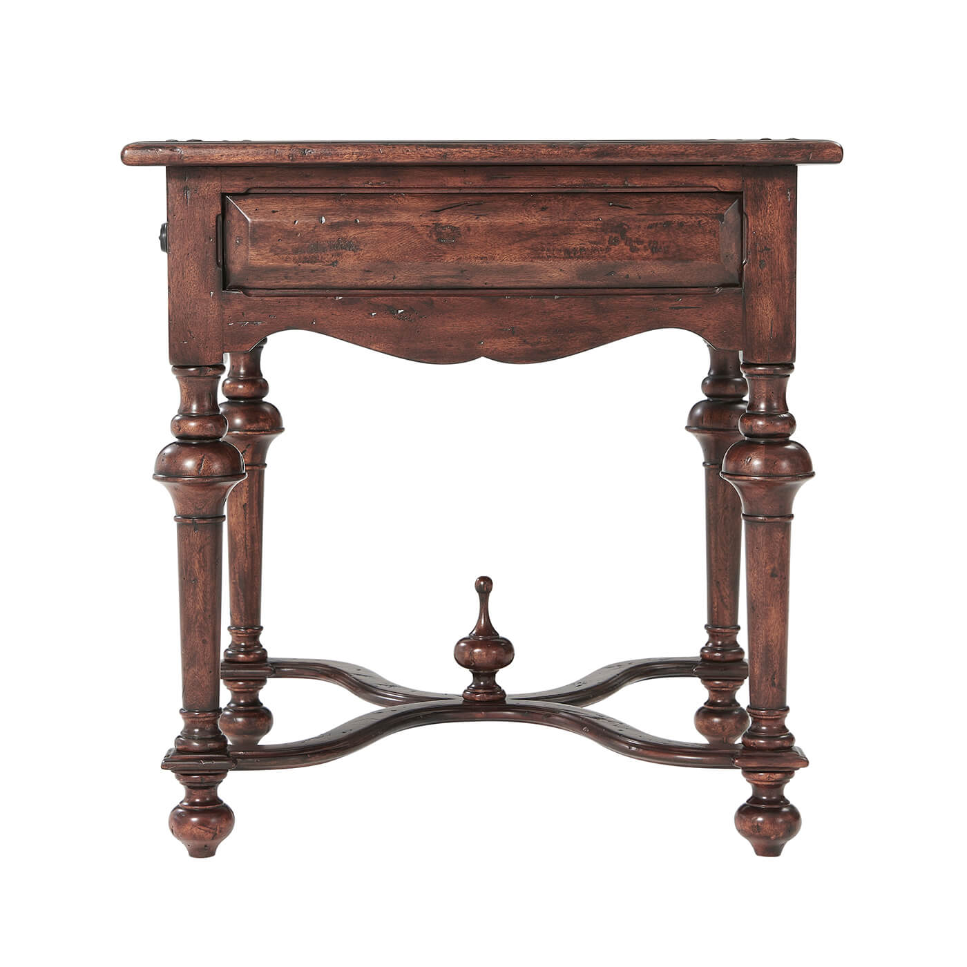 Antique end table side view showcasing craftsmanship.