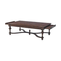Coffee table with drawer partially open, angled view.
