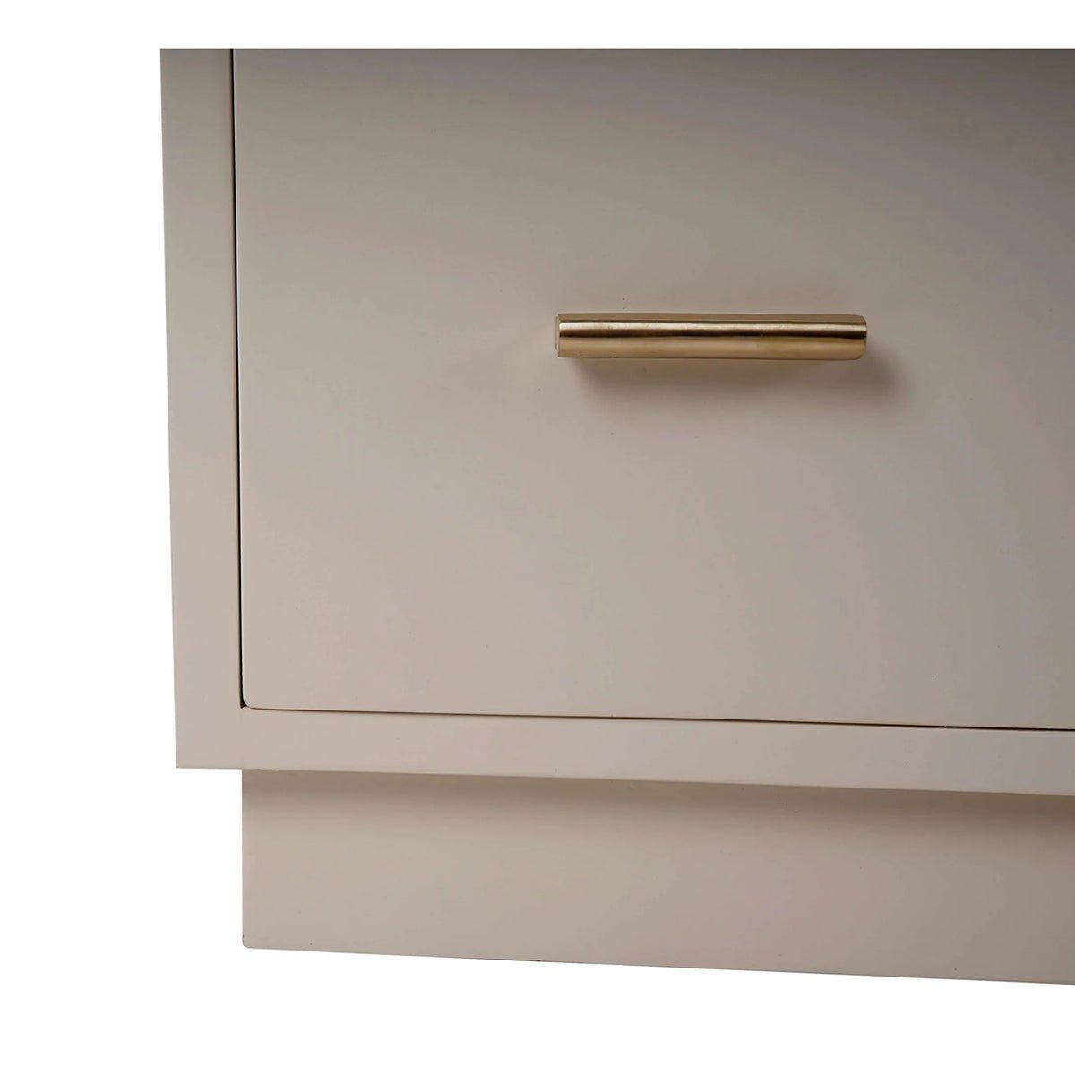 Close-up of drawer handle on wooden storage cubby.