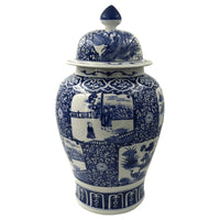 Chinese porcelain temple jar, decorative panels, side view.
