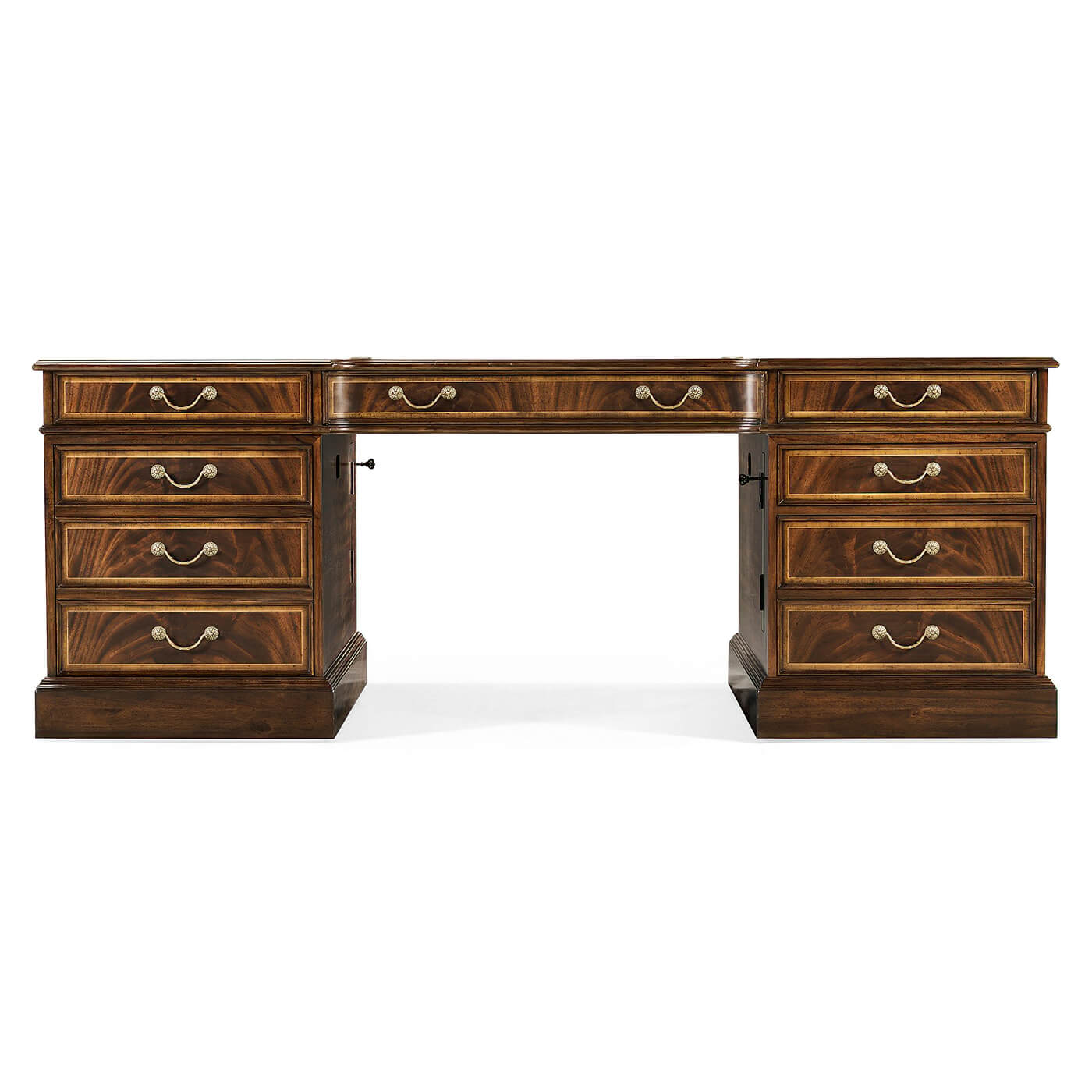 Front view of Georgian style partners desk with drawers.