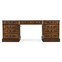 Front view of Georgian style partners desk with drawers.