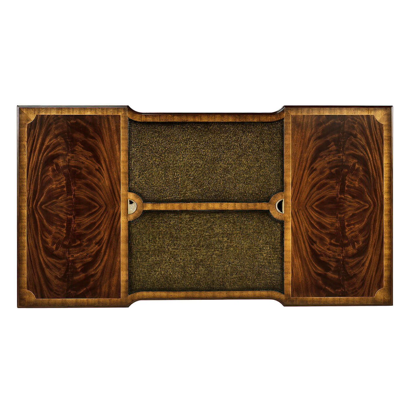 Top view of mahogany leather top desk surface.