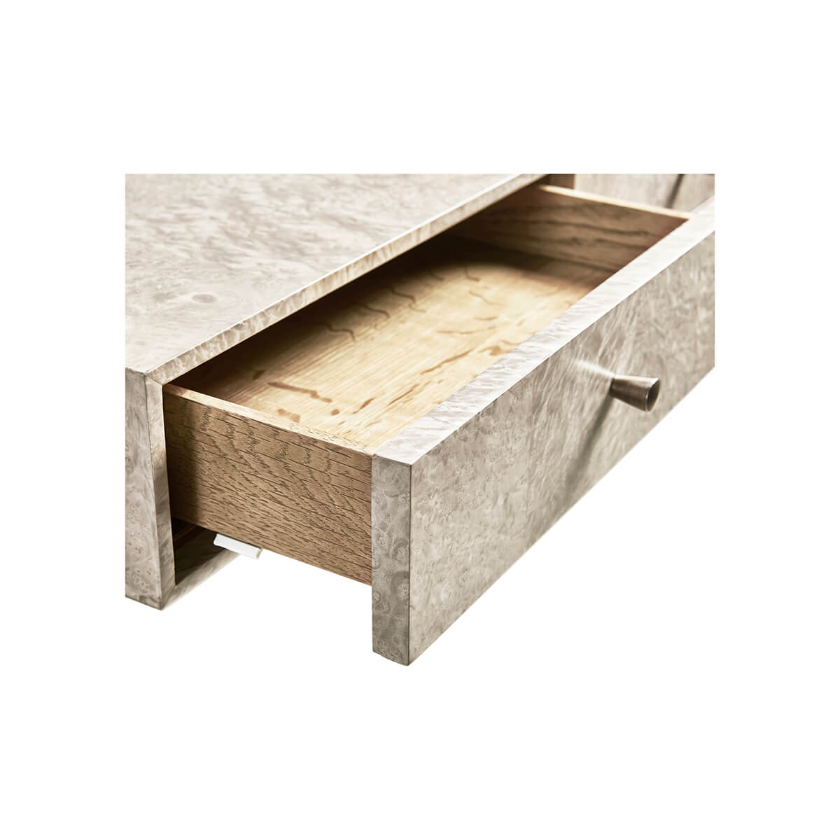 Open drawer of Organic Modern Madrona Desk.