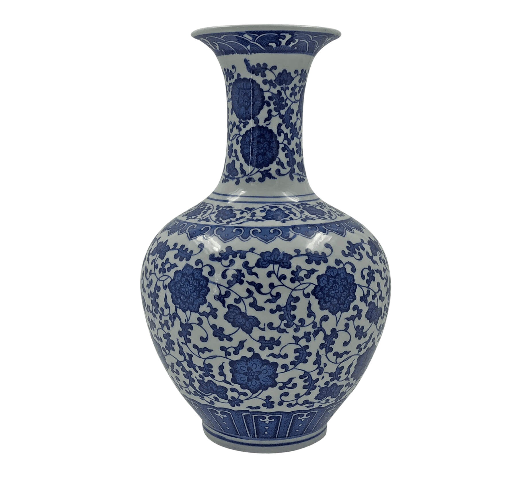 Detailed view of a Chinese porcelain vase, floral pattern.