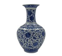 Single Chinese blue and white porcelain vase, front view.