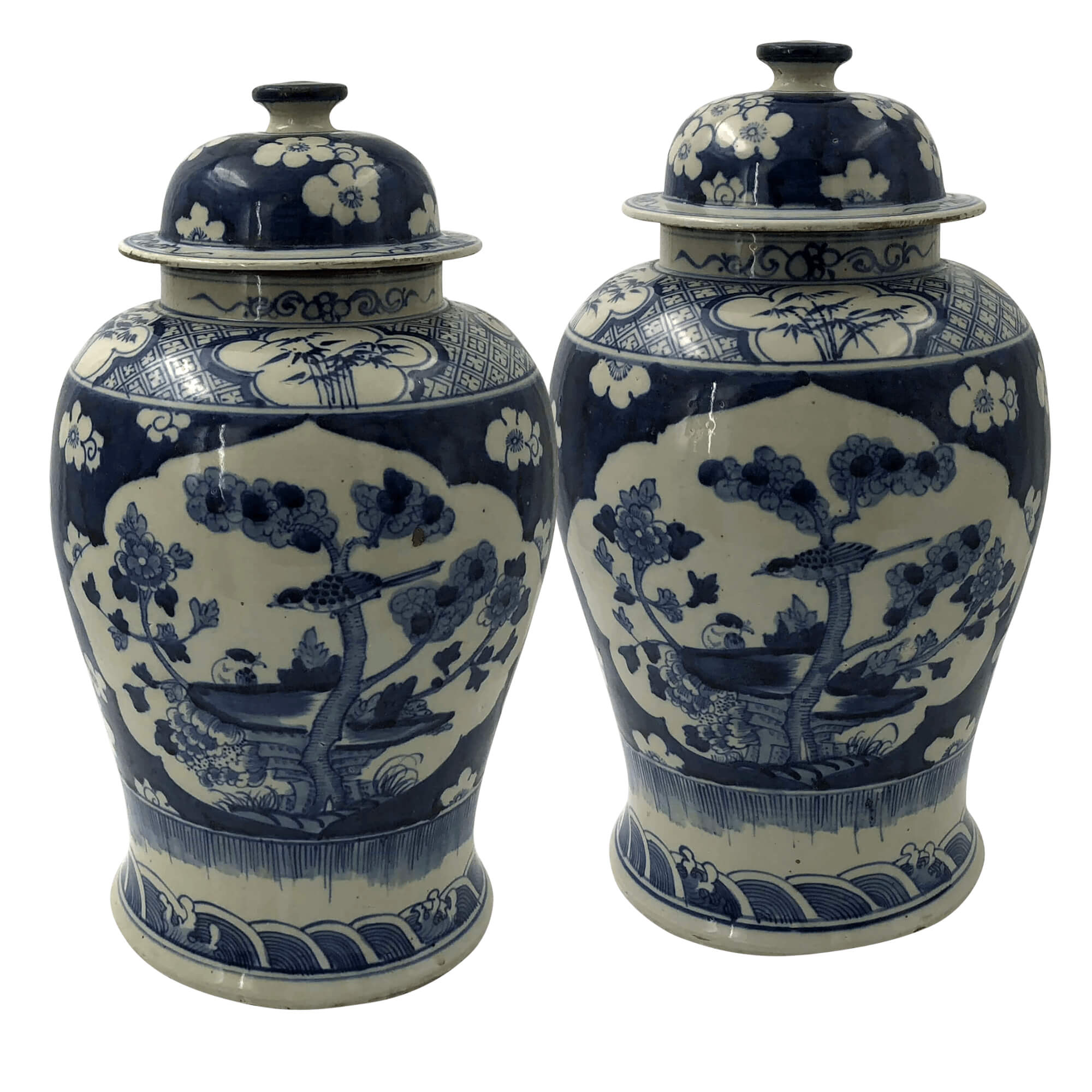 Pair of Chinese porcelain ginger jars with floral design.