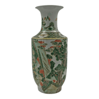 Famille Verte vase, close-up with intricate landscape details.