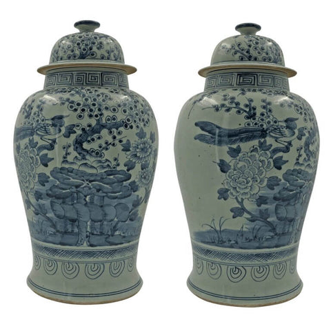 Pair of Large Chinese Blossom Temple Jars