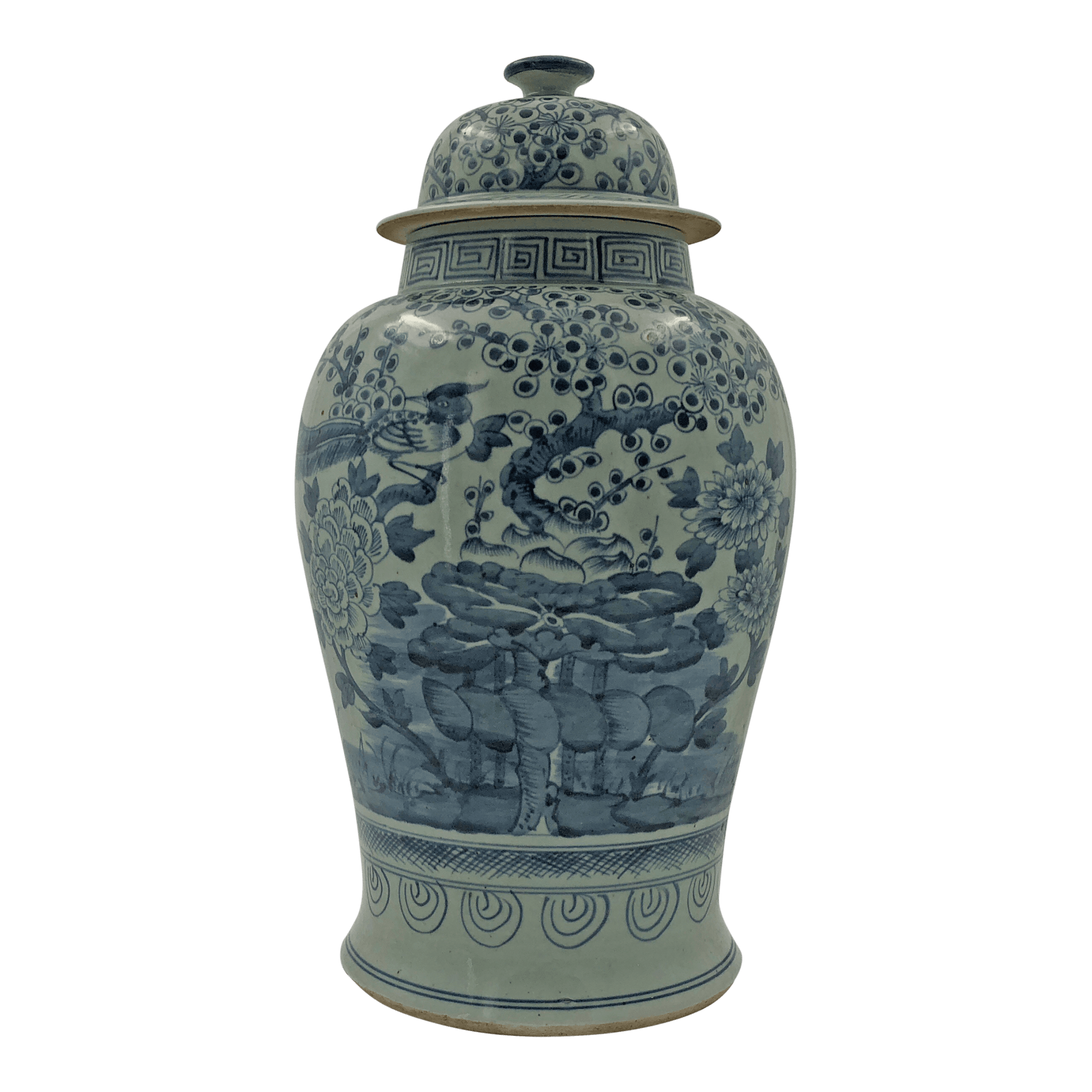 Single Chinese blossom temple jar, frontal view