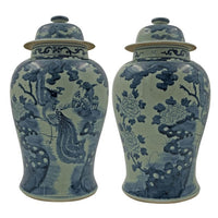 Pair of Chinese temple jars with pheasant design.