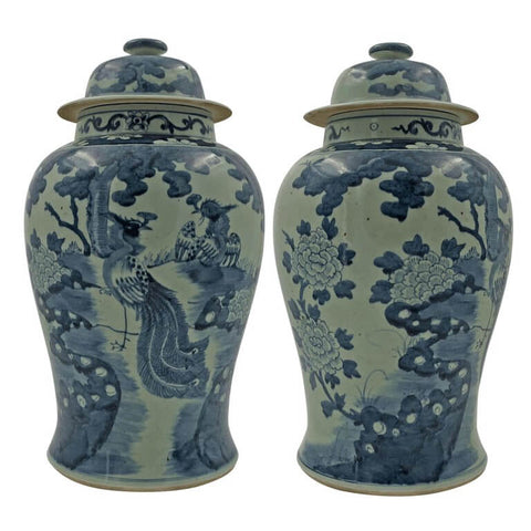 Pair of Large Chinese Pheasant Temple Jars