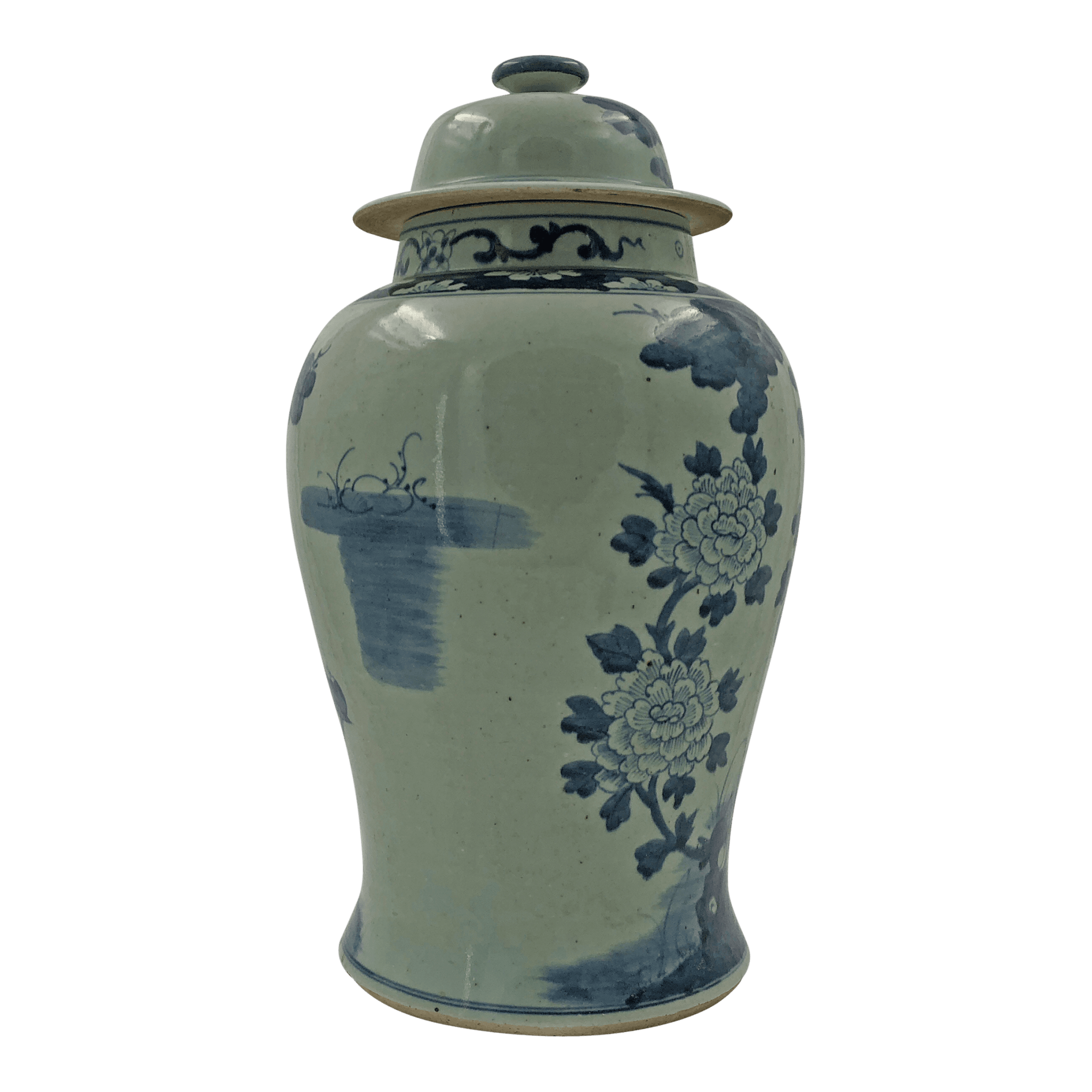 Chinese temple jar showcasing flower patterns and elegant curves.