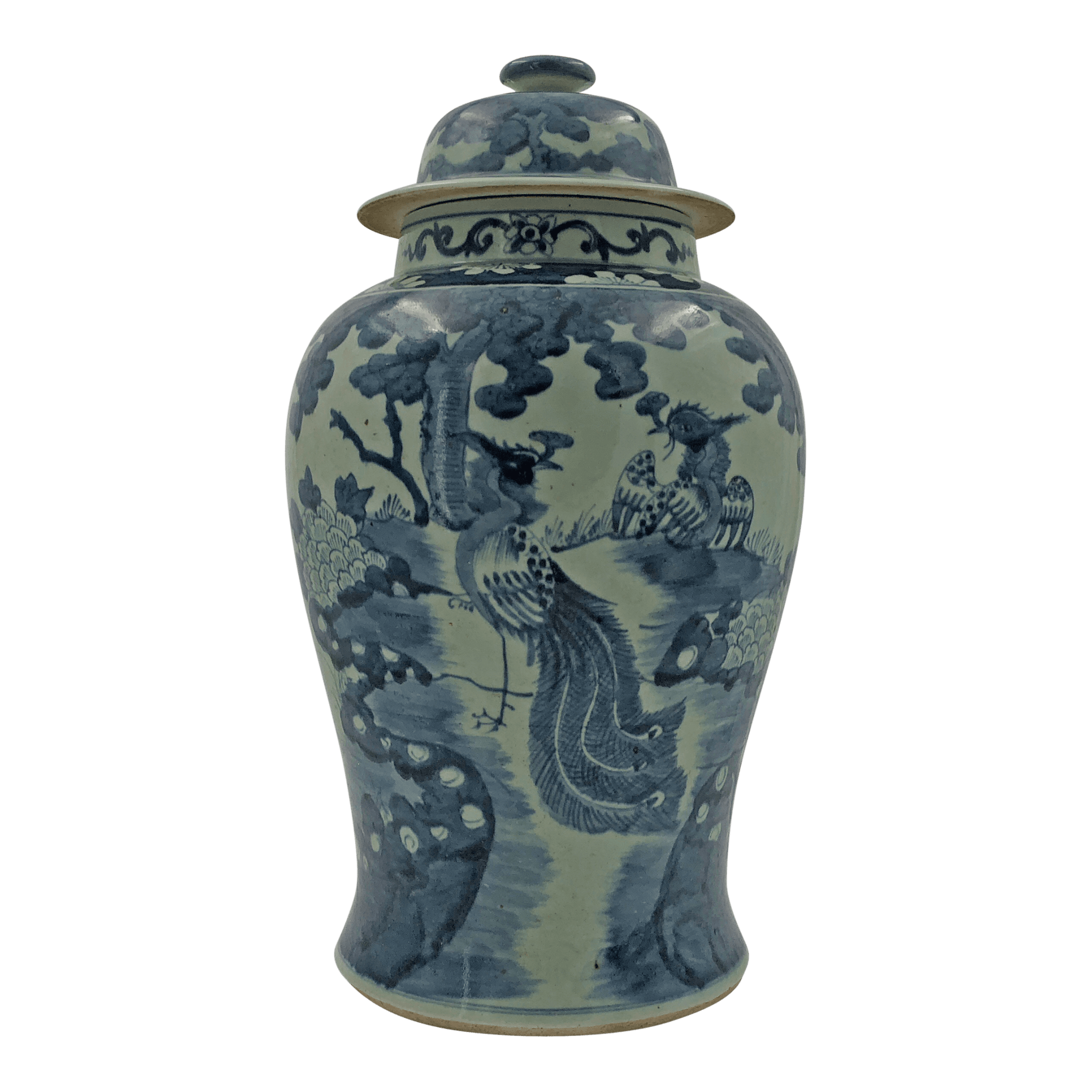 Single Chinese temple jar featuring pheasant and floral design.