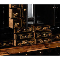 Detailed drawers with Chinoiserie in walnut secretary bookcase.