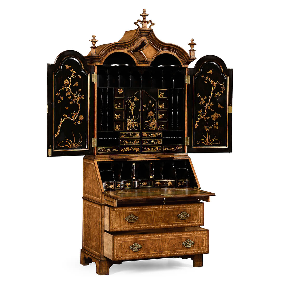 Side view, open secretary desk with detailed interior.