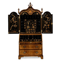 Open secretary desk, reveals chinoiserie decorated interior.